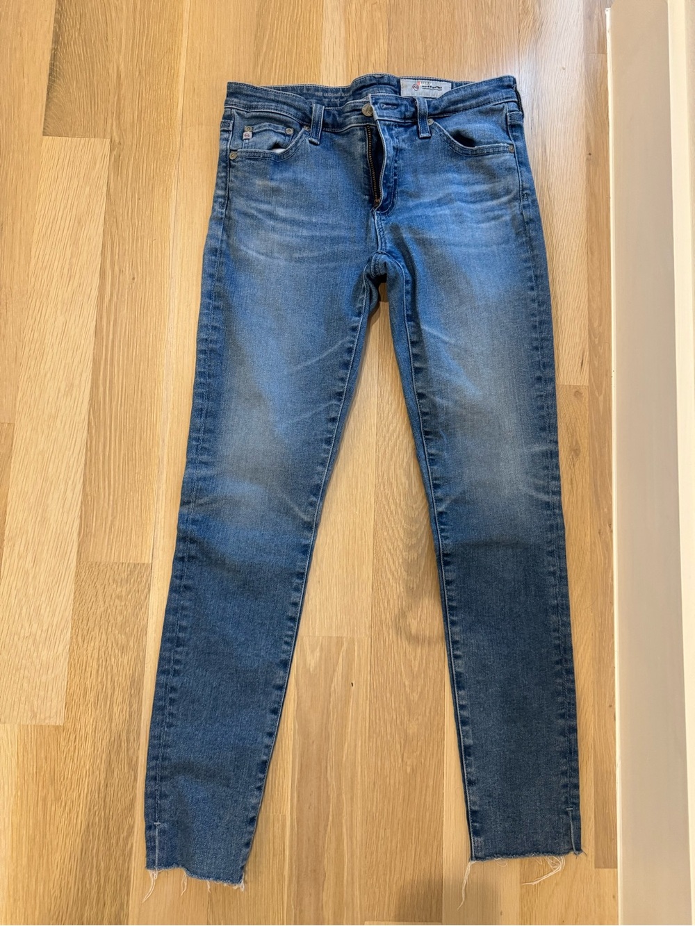 AG Adriano Goldschmied Womens Medium Blue Skinny Jeans with Raw Hem